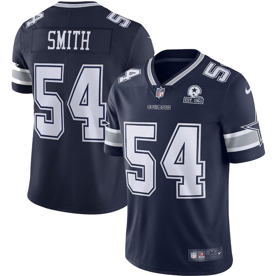 Men Dallas Cowboys #54 Jaylen Smith Nike Navy 60th Anniversary Limited NFL Jersey